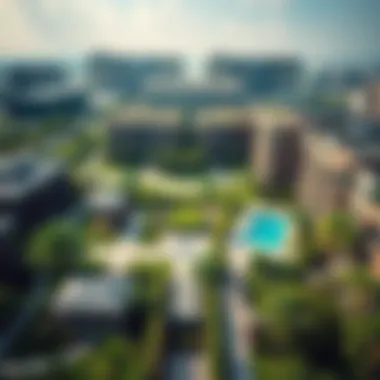 Aerial view of Discovery Gardens showcasing its greenery and layout