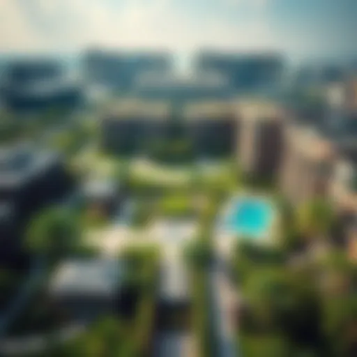 Aerial view of Discovery Gardens showcasing its greenery and layout