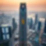 Aerial view of the Apricot Tower against the Dubai skyline