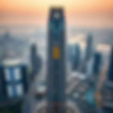 Aerial view of the Apricot Tower against the Dubai skyline