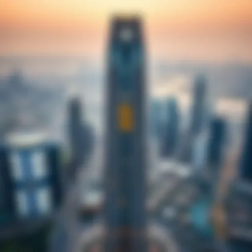 Aerial view of the Apricot Tower against the Dubai skyline