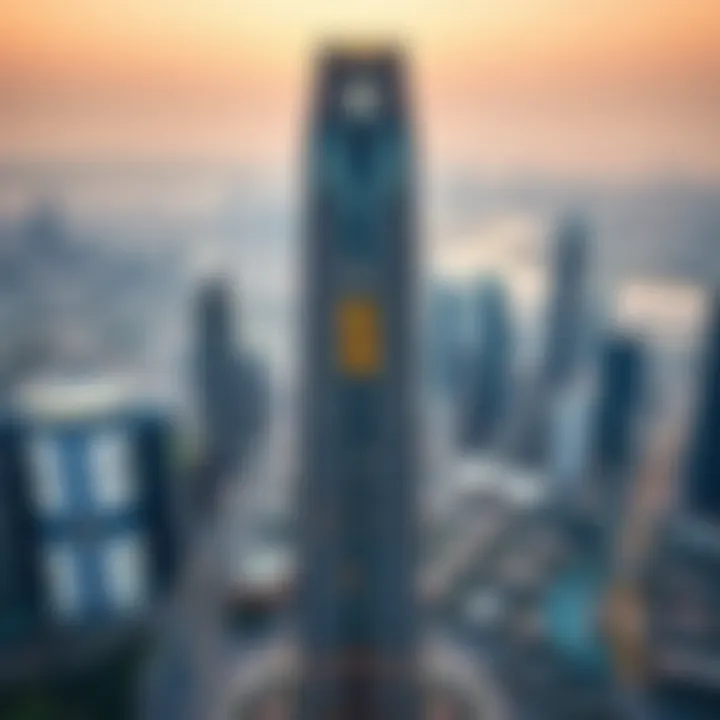 Aerial view of the Apricot Tower against the Dubai skyline