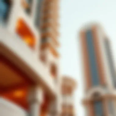 Close-up of the architectural details of the Apricot Tower