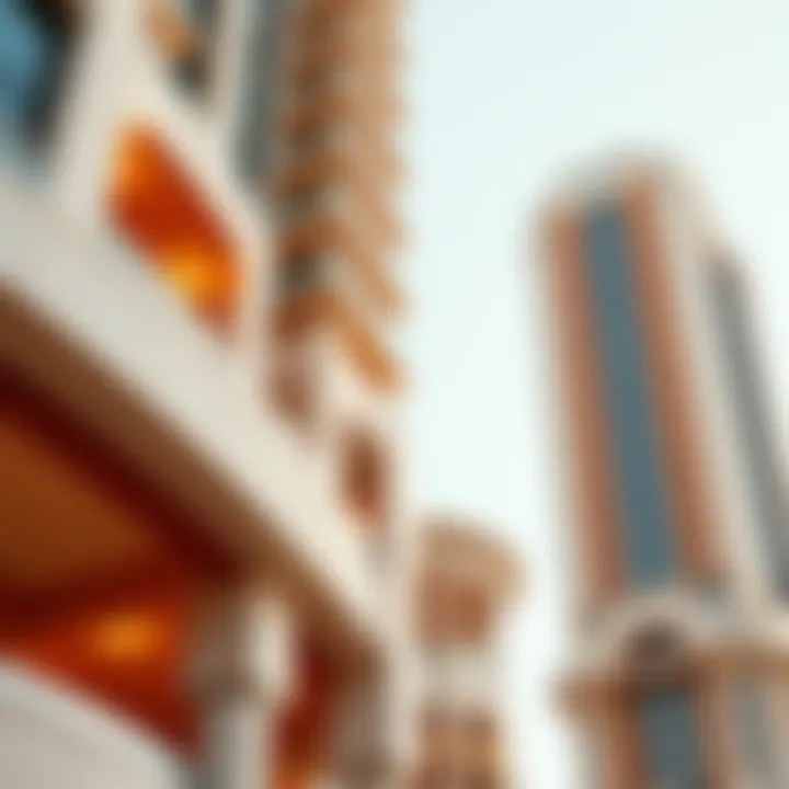 Close-up of the architectural details of the Apricot Tower