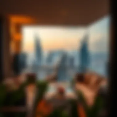 Scenic hotel apartment balcony overlooking Dubai skyline