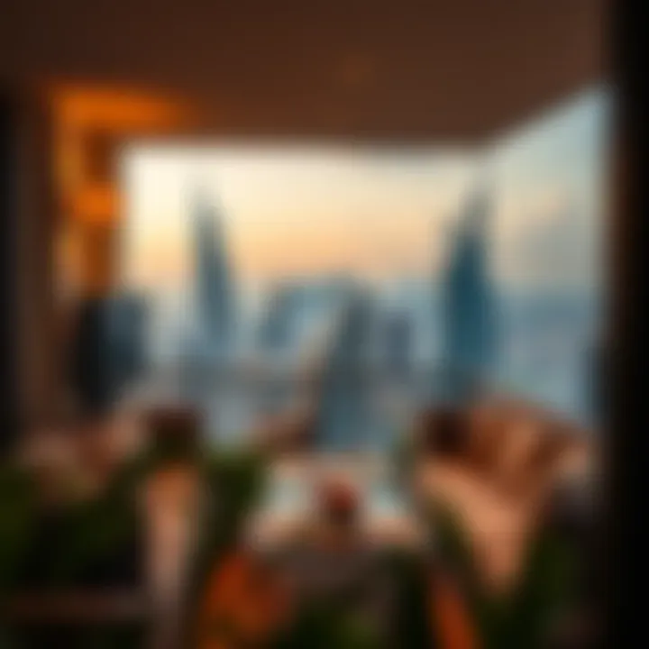 Scenic hotel apartment balcony overlooking Dubai skyline