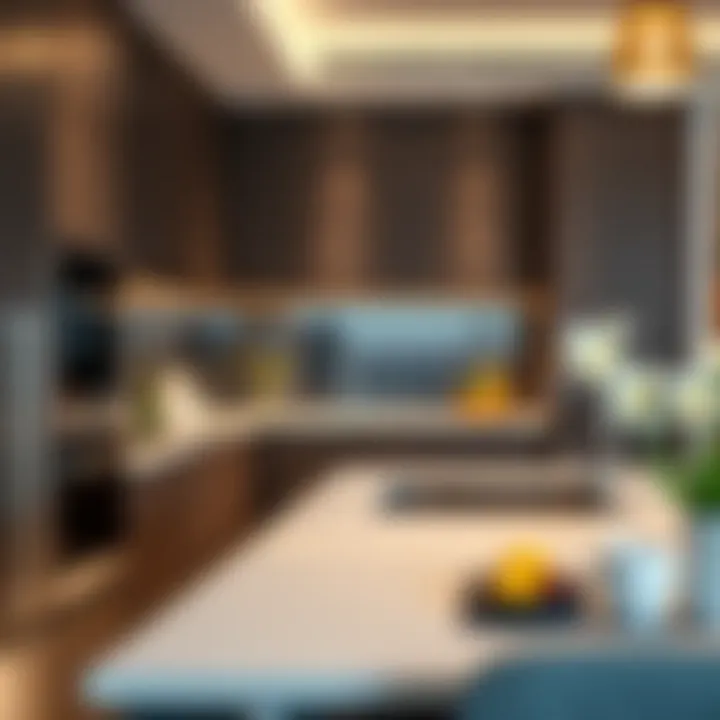 Stylish hotel apartment kitchen with modern appliances