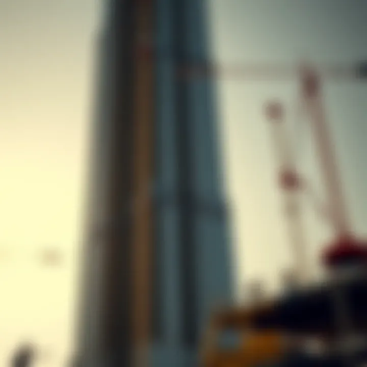 Construction workers assembling Burj Khalifa structure