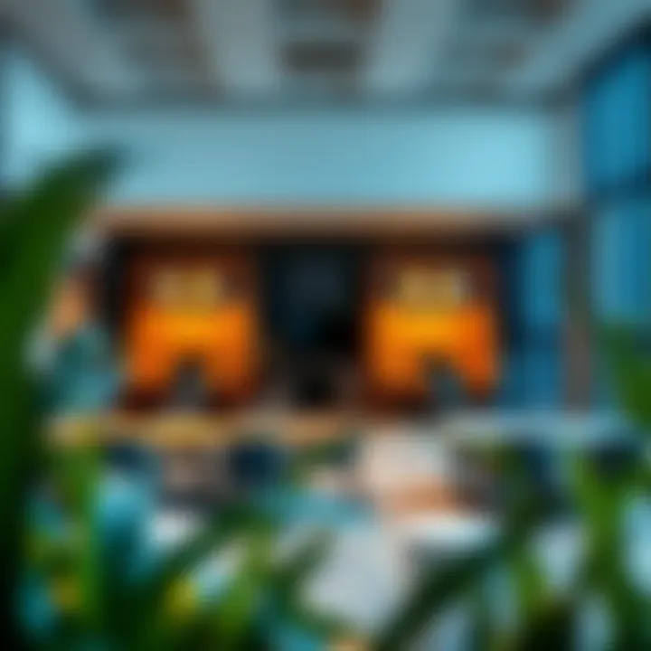 Interior workspace within the Business Center Building highlighting collaborative areas