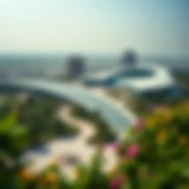 A panoramic view of Central Al Reem Park showcasing lush greenery and modern architectural features