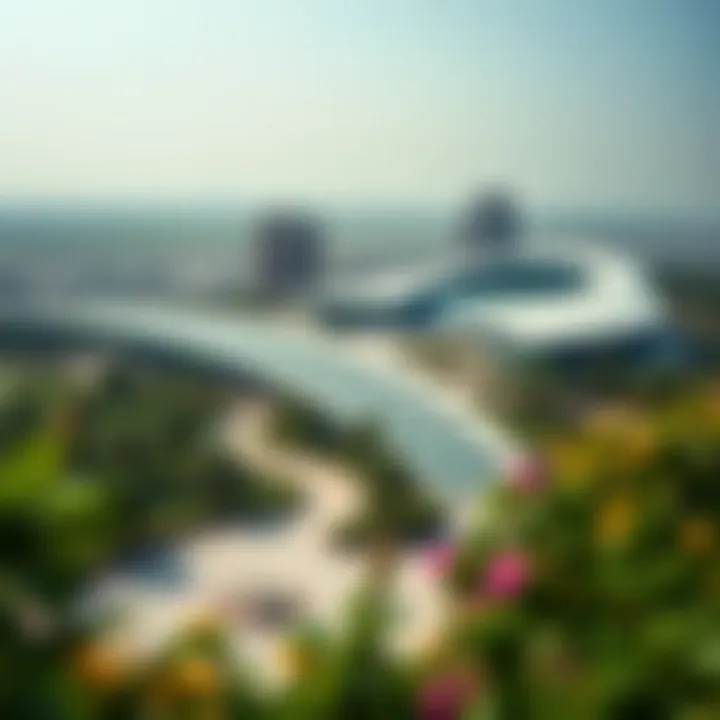 A panoramic view of Central Al Reem Park showcasing lush greenery and modern architectural features