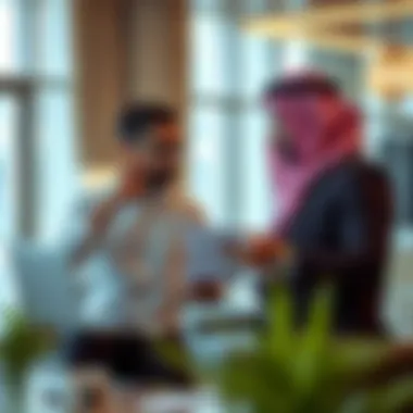 Two professionals discussing real estate agreements