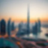 An overview of Dubai's iconic skyline at sunset