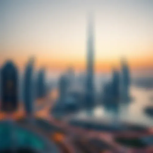 An overview of Dubai's iconic skyline at sunset