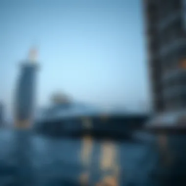 Sleek luxury yacht cruising along Dubai Marina