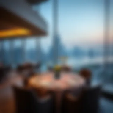 Elegant Dining with a View Elegant dining setup overlooking the Dubai skyline
