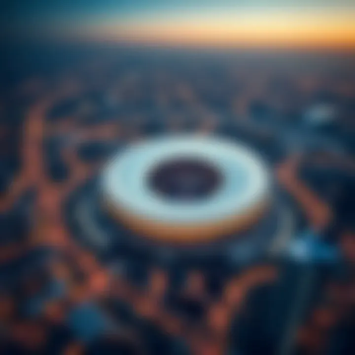 Aerial view of Dubai Arena surrounded by the bustling city
