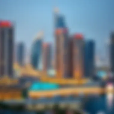 Dubai Marina District Panorama Panoramic view of Dubai Marina district featuring the Marina Building