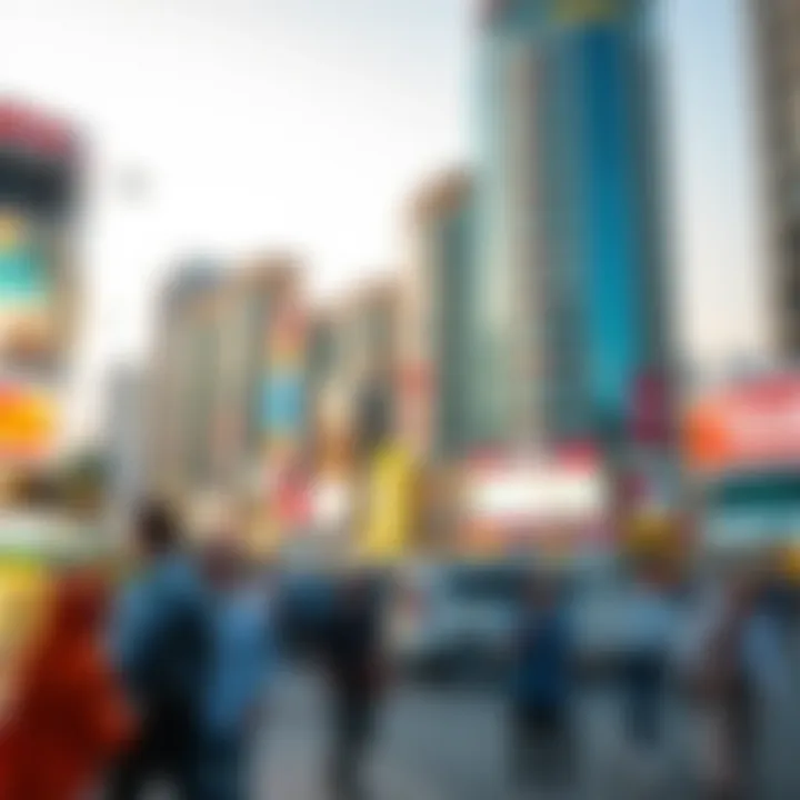 A bustling real estate market scene in Dubai