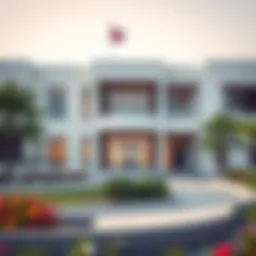 Exterior view of a modern school building near Damac Hills 2