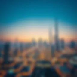 A stunning panoramic view of Dubai's skyline at sunset