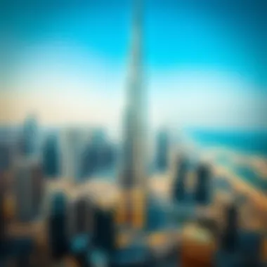 Aerial view of the Burj Khalifa showcasing its towering structure amidst Dubai's skyline