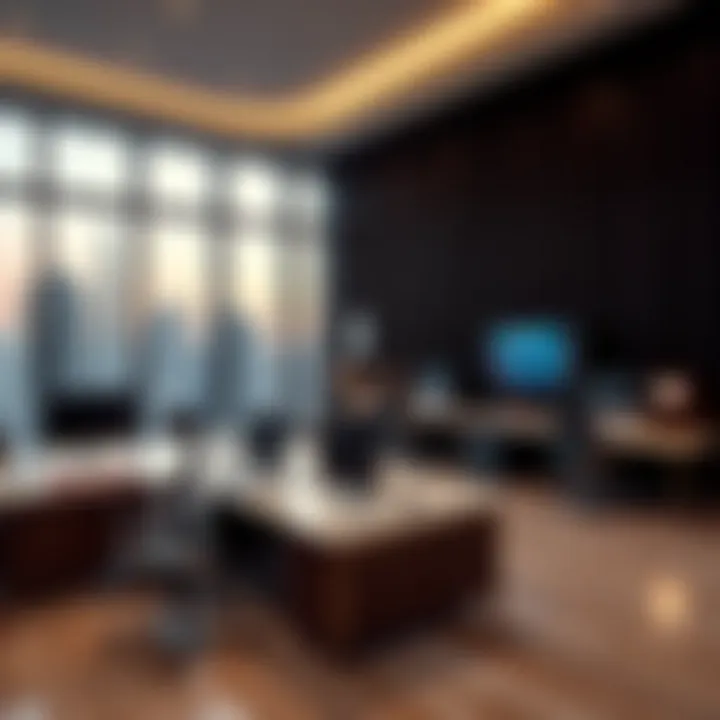 Commercial space in Burj Khalifa featuring modern office setups and city views