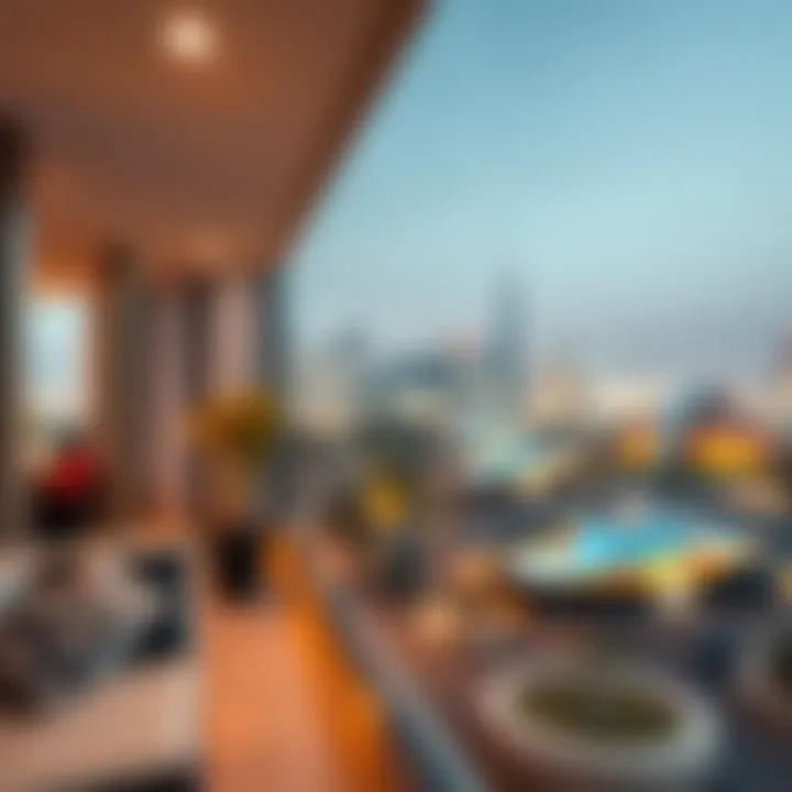 Stunning view of Dubai skyline from Al Ghadeer Hotel Apartment balcony.