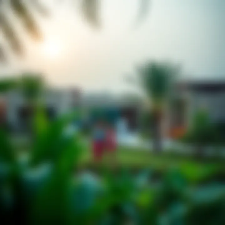 A vibrant community space in Arjan with lush greenery and amenities