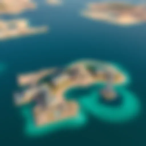 Aerial view of Bluewaters Island showcasing its unique architecture