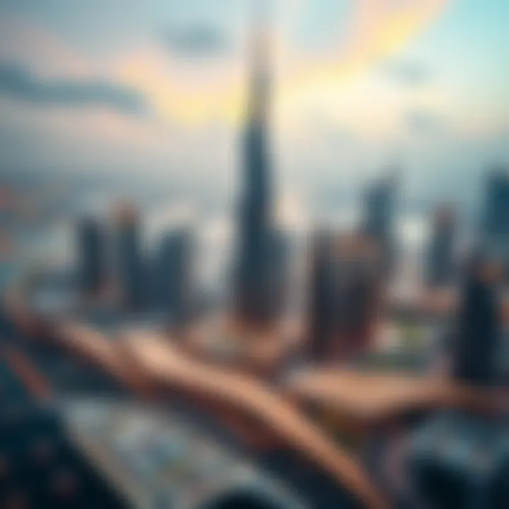 Dubai Skyline Featuring Burj Binghatti Aerial view showcasing Dubai's skyline with Burj Binghatti