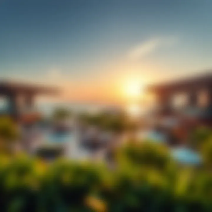 Panoramic view of the vibrant lifestyle amenities available at Damac Maritime City.