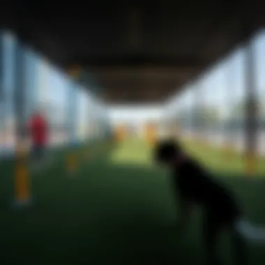 An engaging dog-friendly recreational area featuring agility equipment and play zones