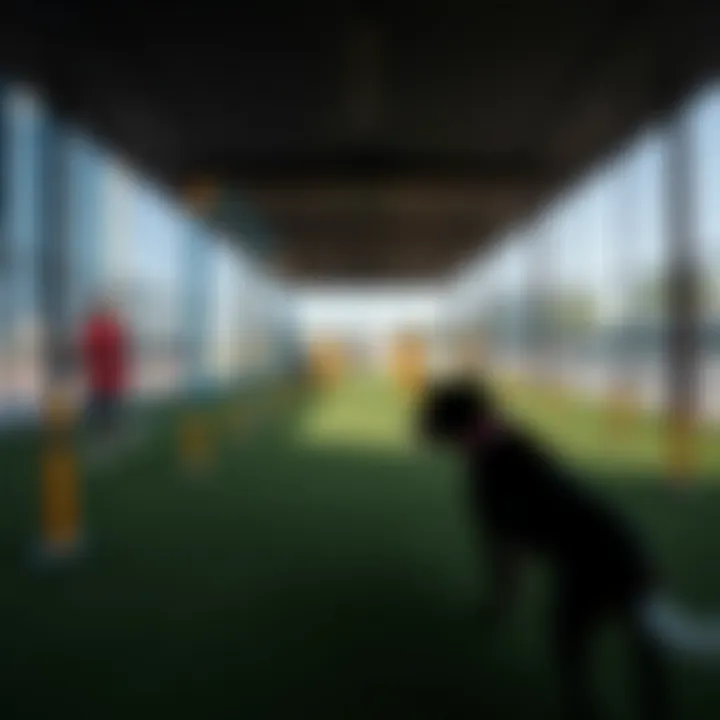 An engaging dog-friendly recreational area featuring agility equipment and play zones