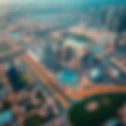 Aerial view of Dubai International City showcasing its vibrant architecture and layout