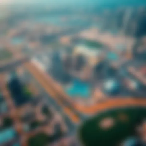 Aerial view of Dubai International City showcasing its vibrant architecture and layout