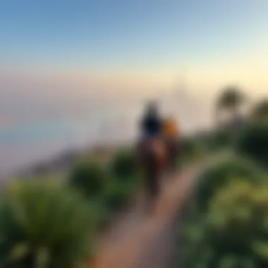 Riders navigating through a scenic trail overlooking Dubai’s skyline