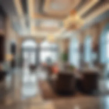 A beautifully designed lobby of a boutique hotel in Satwa, inviting guests