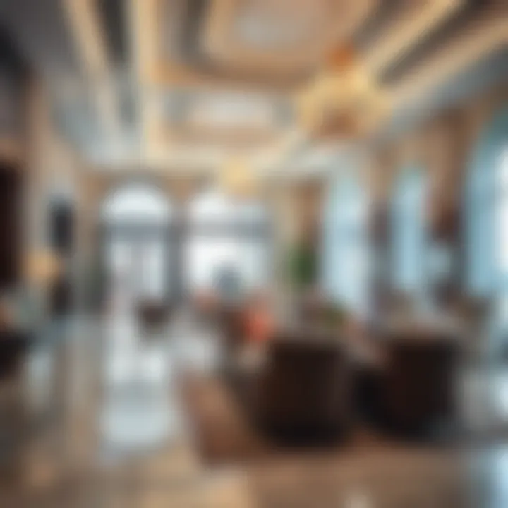 A beautifully designed lobby of a boutique hotel in Satwa, inviting guests