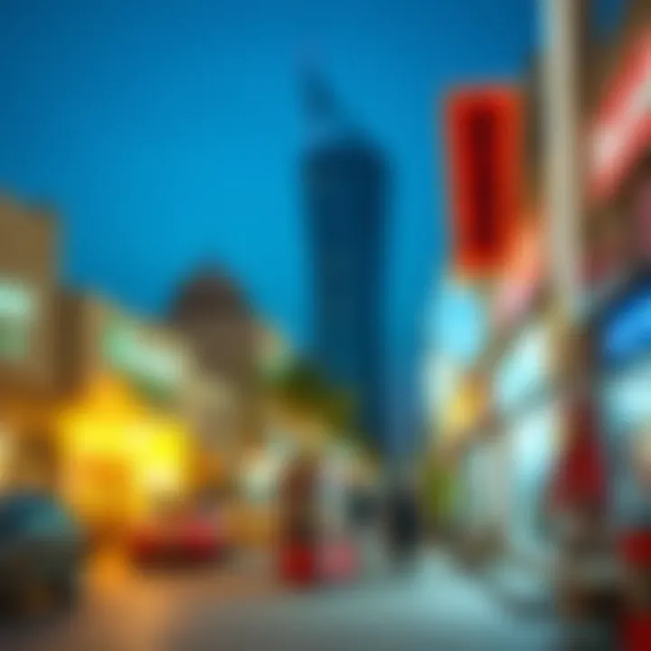 A vibrant street scene in Satwa, featuring local shops and restaurants near hotels