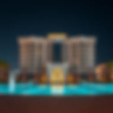 A stunning view of a luxury hotel in Satwa, showcasing modern architecture