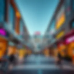 A panoramic view of Mirdif's shopping district showcasing modern architecture and vibrant storefronts