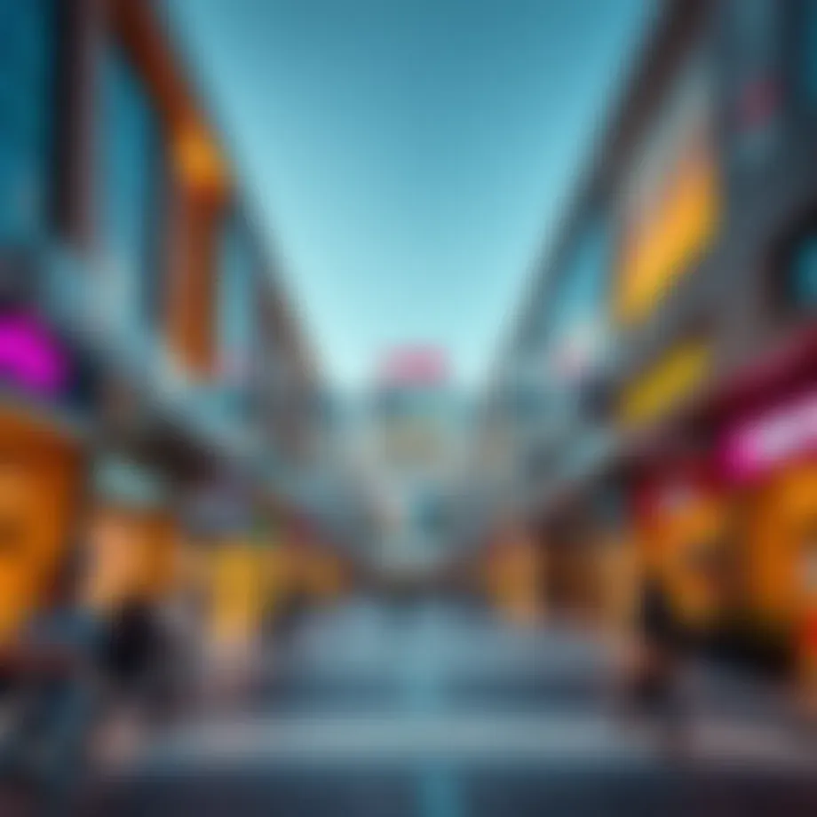 A panoramic view of Mirdif's shopping district showcasing modern architecture and vibrant storefronts