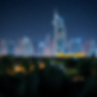 Night view of One Zabeel illuminated against the Dubai skyline