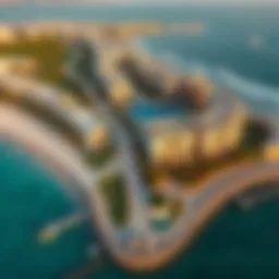 Aerial view of Palm Jumeirah Crescent showcasing luxury villas and beach access