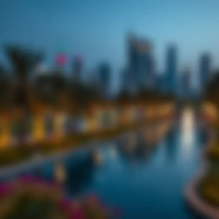 Evening view of Park Zabeel with city skyline in the background