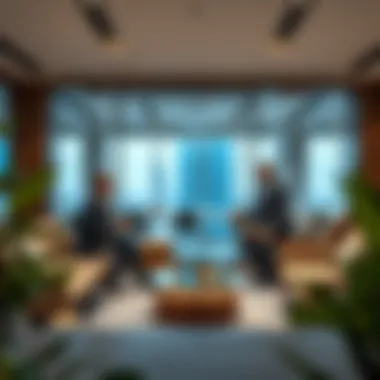 Investors discussing opportunities in a modern Skyland Dubai office