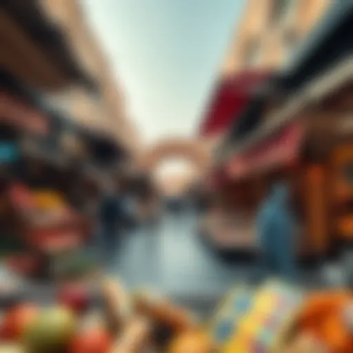 A panoramic view showcasing the vibrant market stalls of Alsouq