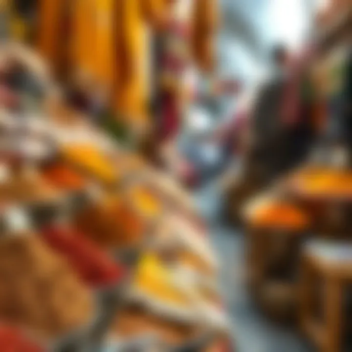 Spices and Textiles of Alsouq Colorful spices and textiles on display at the market