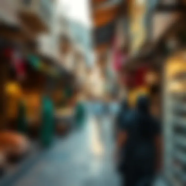 A picturesque view of a busy souk with shops and visitors
